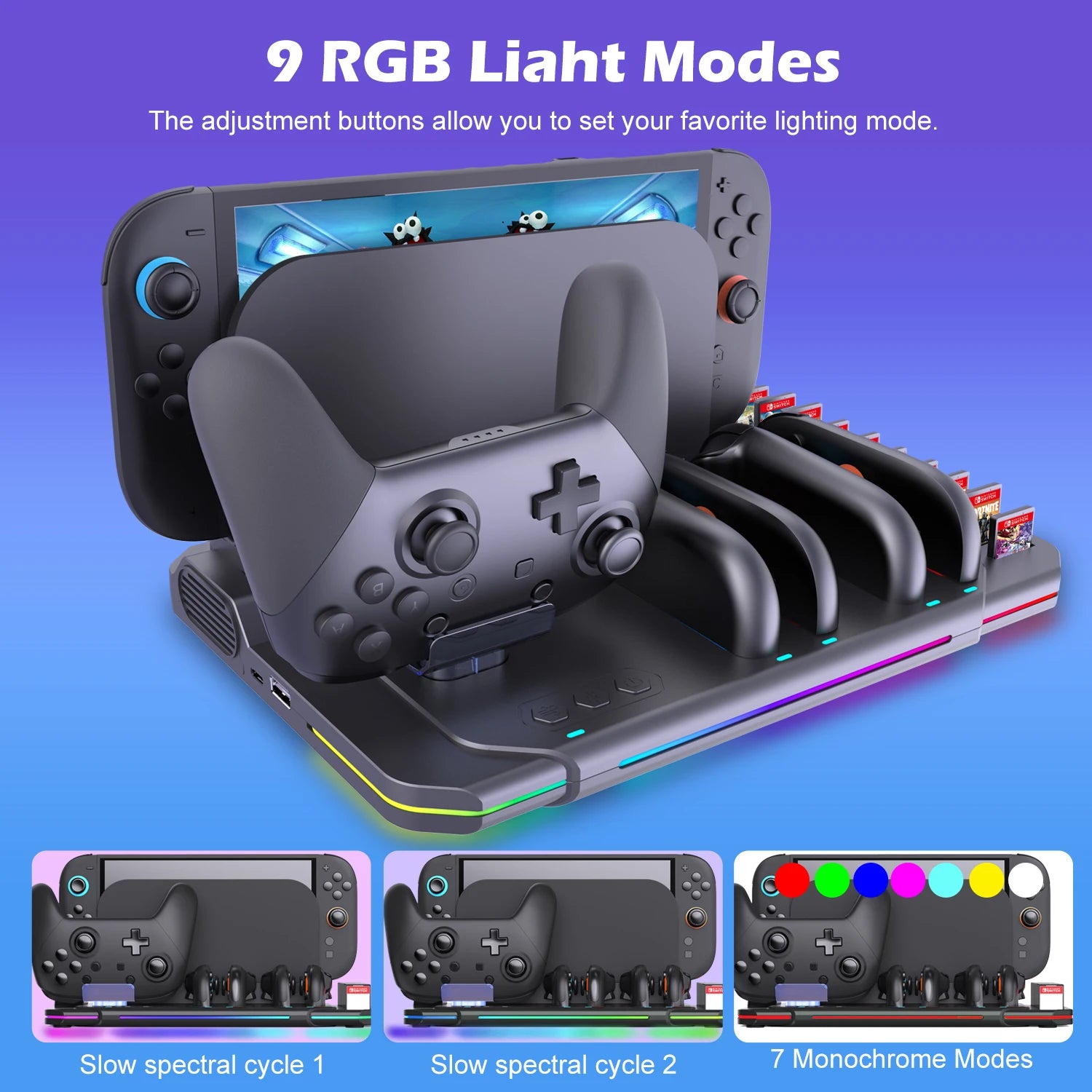 Multi-functional Cooling & Charging Stand SW2139 for Switch 2 with Cooling Fan,10 Game Card Slots & Offering 9 Adj Light Effects
