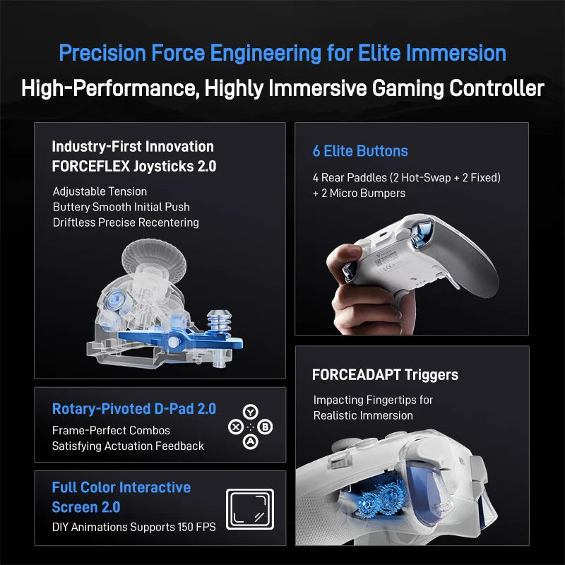 Flydigi APEX 5 Gaming Controller Force-adjustable Alloy Hall Joystick 2.0, Forceadapt Triggers Support PC/Switch/Andriod/iOS MFI