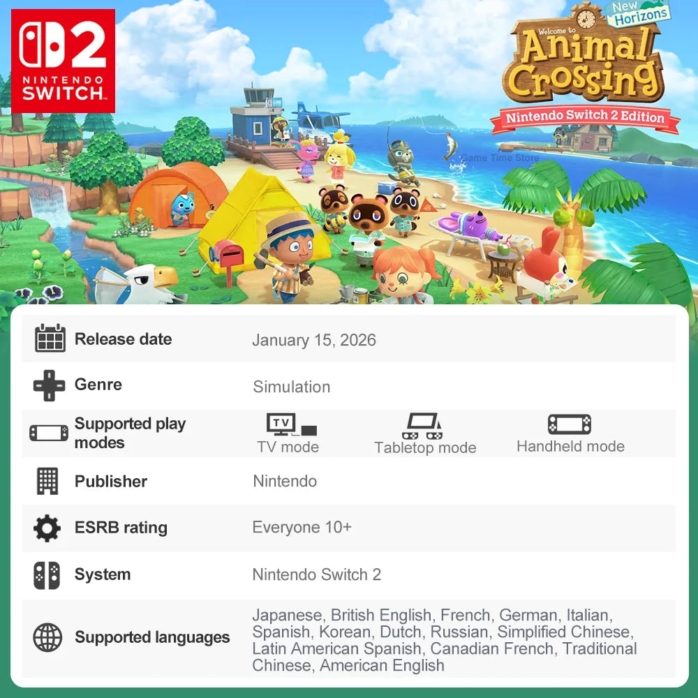 Animal Crossing New Horizons Nintendo Switch 2 Edition NS2 Juegos Games Deals Physical Game Card Support Multiplayer Online