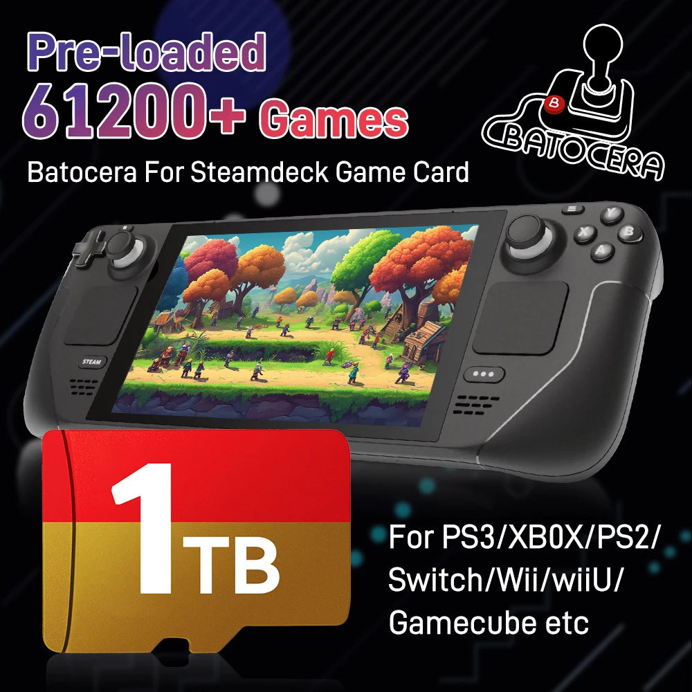 Steam Deck Micro SD Card Retro Gaming TF Card With 65200+Games&70+Emulators for Steam Deck/Wins Handheld/PC for PS3/PS2/PSP/MAME