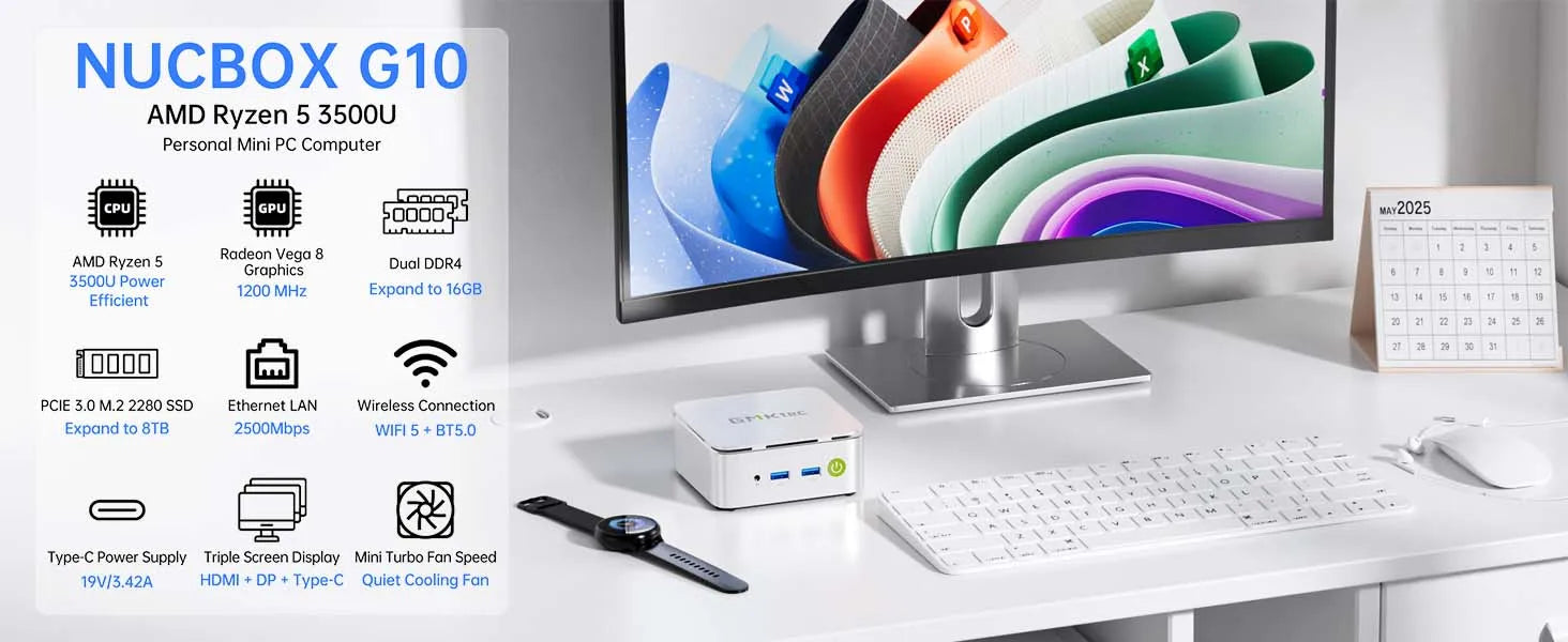 GMKtec G10 Mini PC AMD Ryzen 5 3500U 16GB DDR4 500GB SSD NVME Wifi5 BT5.0 Windows 11 Triple Display Desktop DIY Gamer Computer