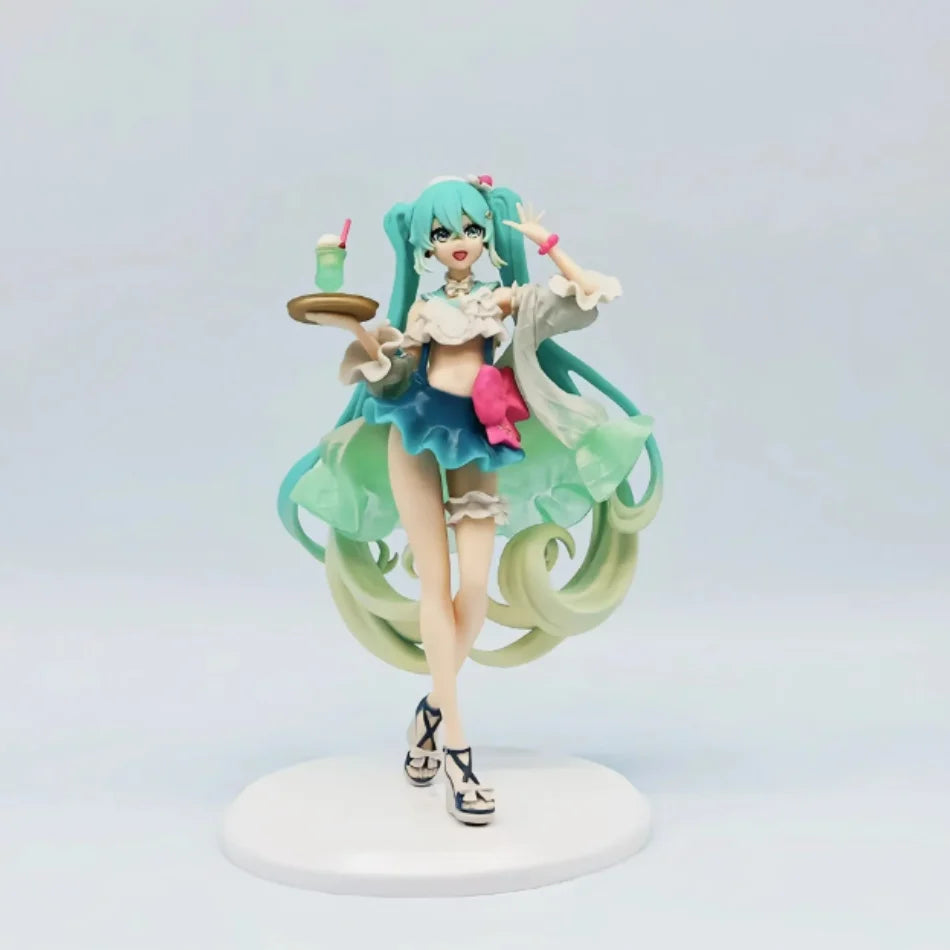 18CM Anime Hatsune Miku Melon Soda Float Figure Cute PVC Doll Collectible Action Figure for Gift Sweet Sweets Theme Standing Toy