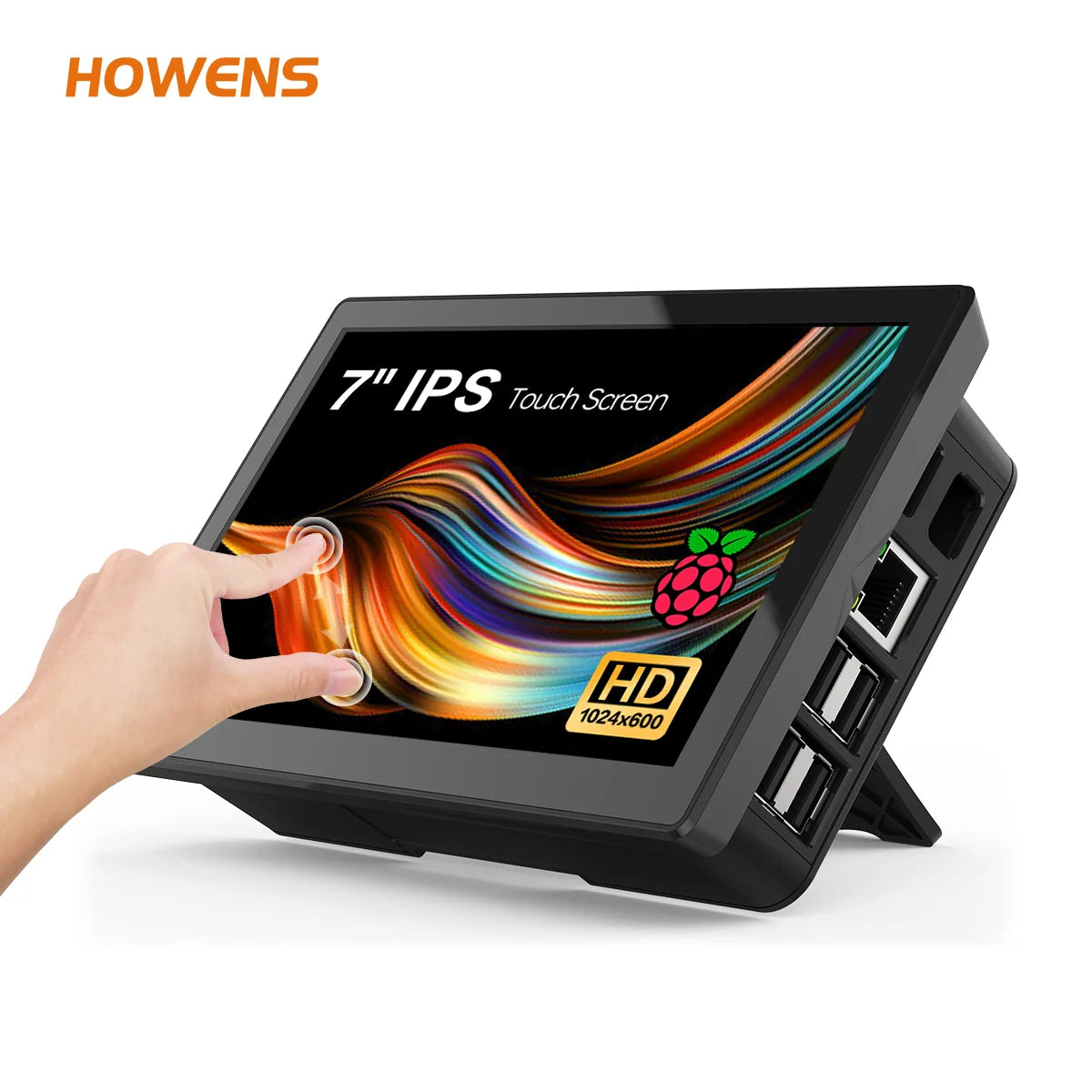HOWENS Portable 7 inch Touch LCD Raspberry Pi 3 4  Screen Industrial Monitor 1024x600 Support HDMI Type-c Display Laptop Pie 3/4