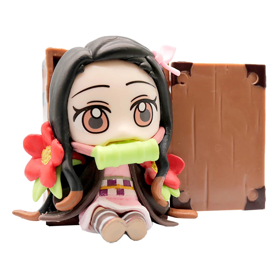 Anime 6Pcs/Set Q Version Demon Slayer Figurine  Boxed Model Ornament Accessory Cartoon Movability Kits Mascot Kid Toy Gift
