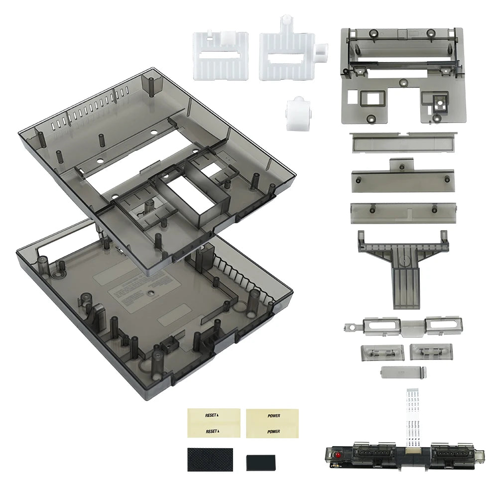 Bitfunx SNES Replacement Shell Transparent Case for Nintendo SNES SFC US Version Retro Gaming Consoles Translucent Black