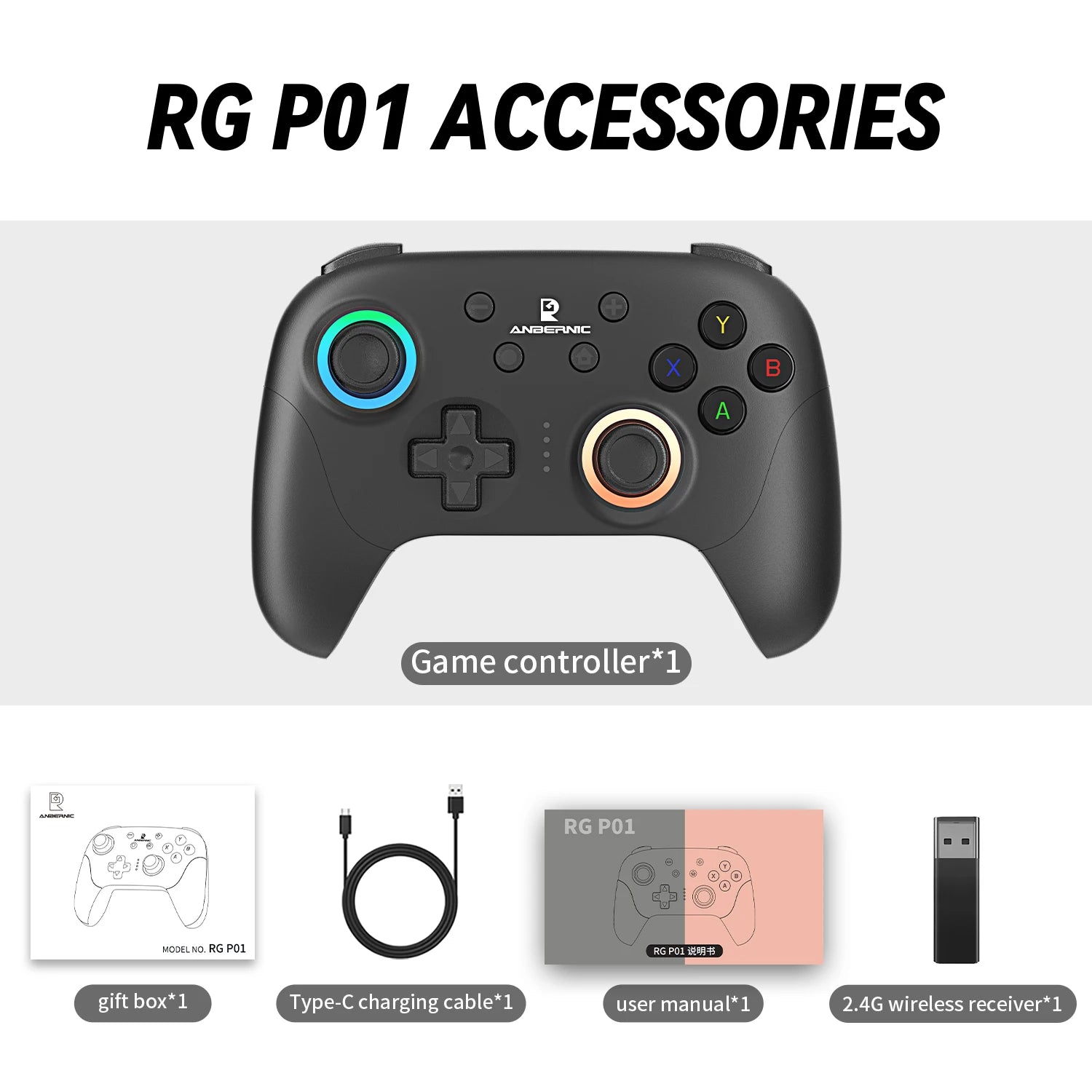 ANBERNIC RG P01 RGP01 Gamepad Wired Wireless Bluetooth RGB Hall Effect Joystick XBOX Game Controller for PC Android IOS Steam