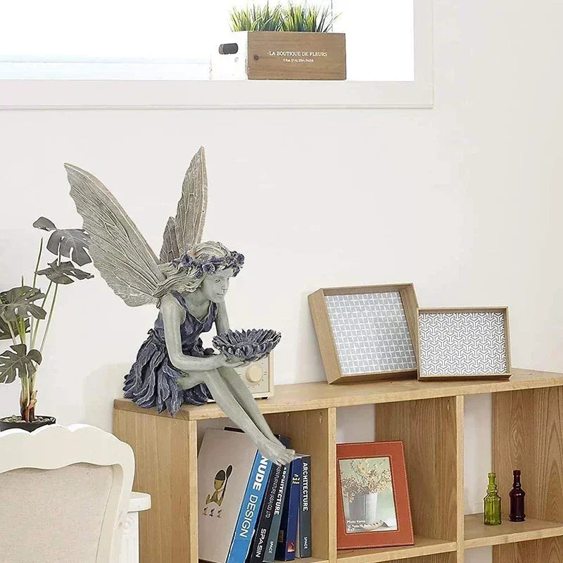 Fee Statue Harz Ornament Garten Dekoration Engel Figurine Friedliche Gebet Mädchen Skulptur Handwerk Retro Desktop Ornament
