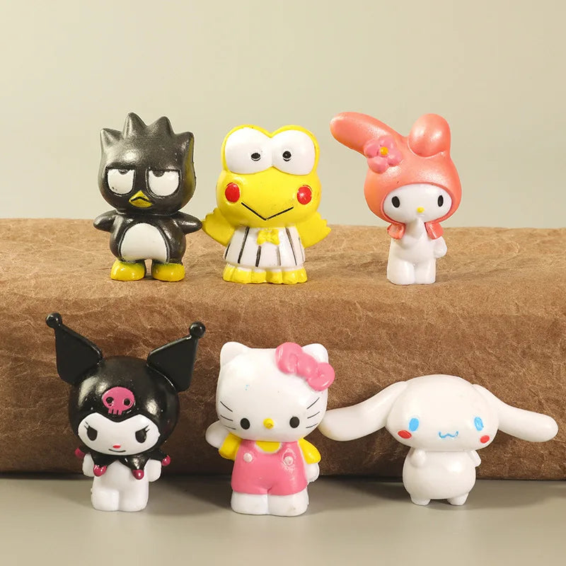 6pcs Sanrio Hello Kitty Anime Figure Kuromi Melody Toy Q Figural Cinnamoroll Car Desk Cake Decoration Children Birthday Gifts