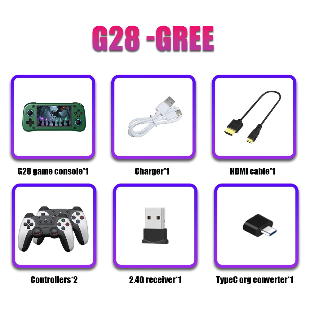 New 64G G28 Handheld Retro Game Console EmuELEC 4.7 OS Portable Game Player with 21000+ Games for PS1/PSP/FC/NES/SS/N64/GB/MD