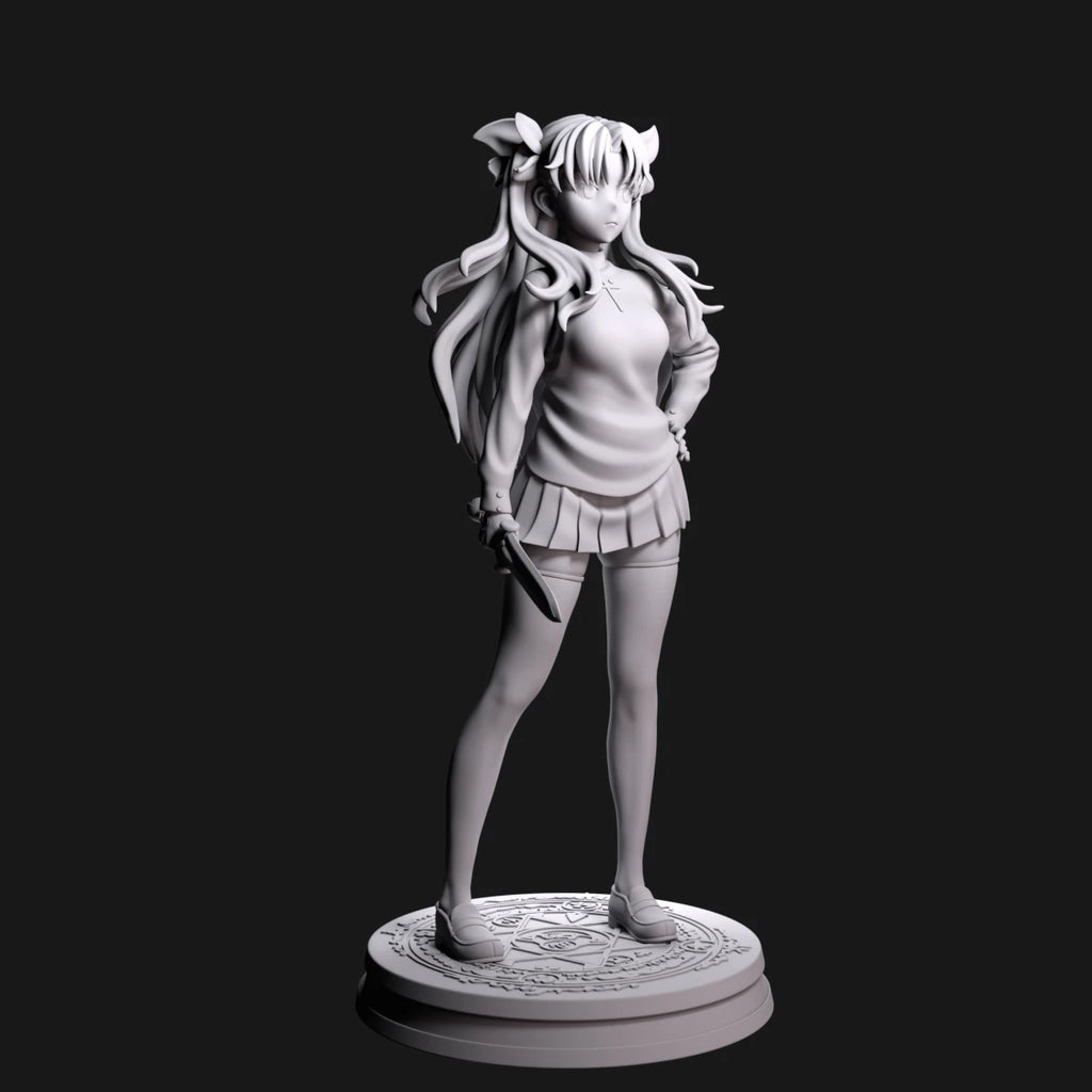 18 см Fate Tohsaka Rin Resin Gk Kit Небоядисана сива фигурка Несглобена 3D печат Миниатюрна статуя Направи си сам Аниме Кукла Модел Подаръци