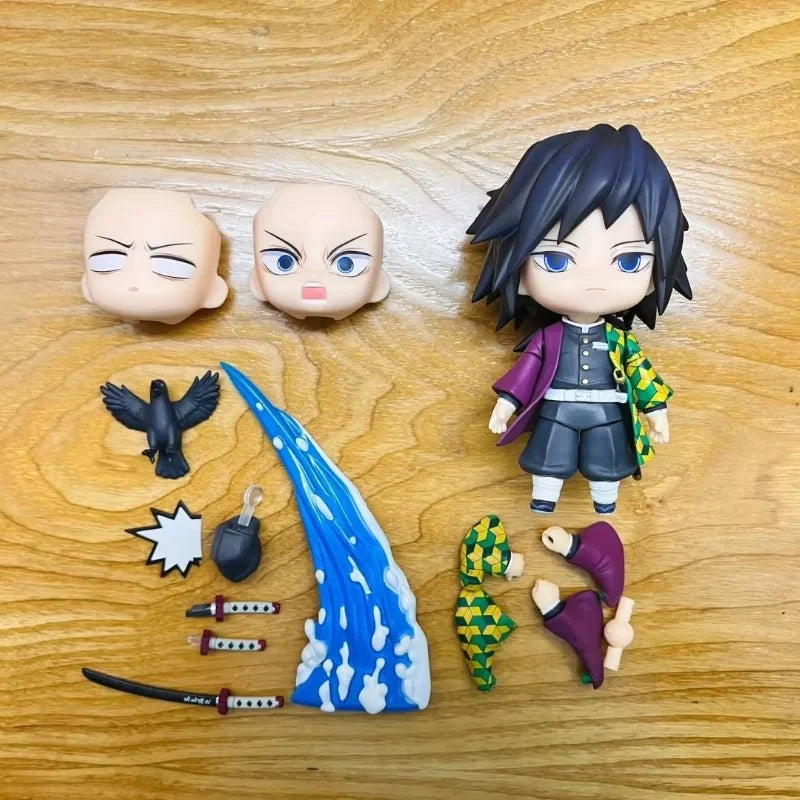 In Stock Demon Slayer Tomioka Giyu Q Version Anime Action Figure 3 Replaceable Faces Kawaii Collectible Model Toy Ornament