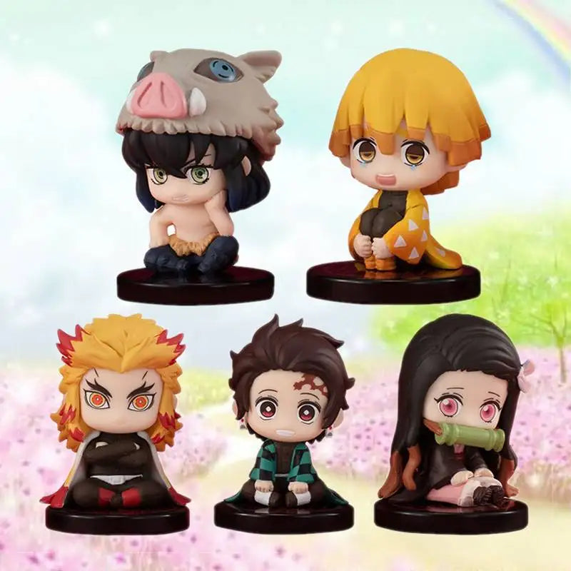 Demon Slayer Figure Toy Anime Kimetsu No Yaiba Q Version Sitting Tanjiro Nidouzi Inosuke Zenizu PVC Figurine Model Doll Gifts