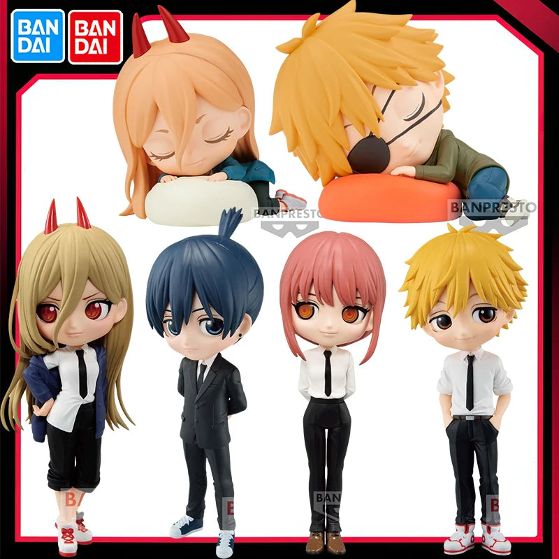 BANDAI Original BANPRESTO Q Posket Chainsaw Man POWER MAKIMA Denji Hayakawa Aki Anime PVC Action Figure Model Desktop Decoration