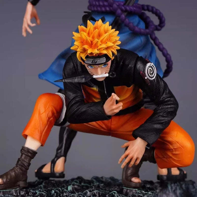 28cm Anime Figure Naruto GK Uzumaki Naruto Uchiha Sasuke Naruto Bond Action Figure Scene Statue Collect Model Toy Ornament Gift