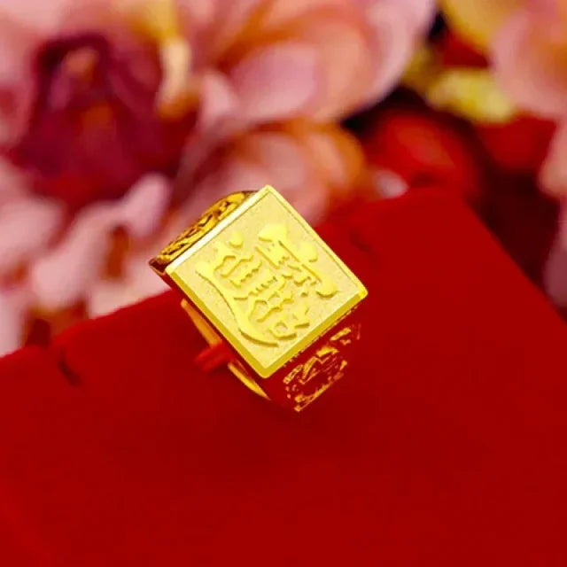 Glattes Segeln 18K Reales Gold Ring Reine 999 Herren AU750 Modische Drachen Muster Einstellbare Segen Geschenk für Freunde