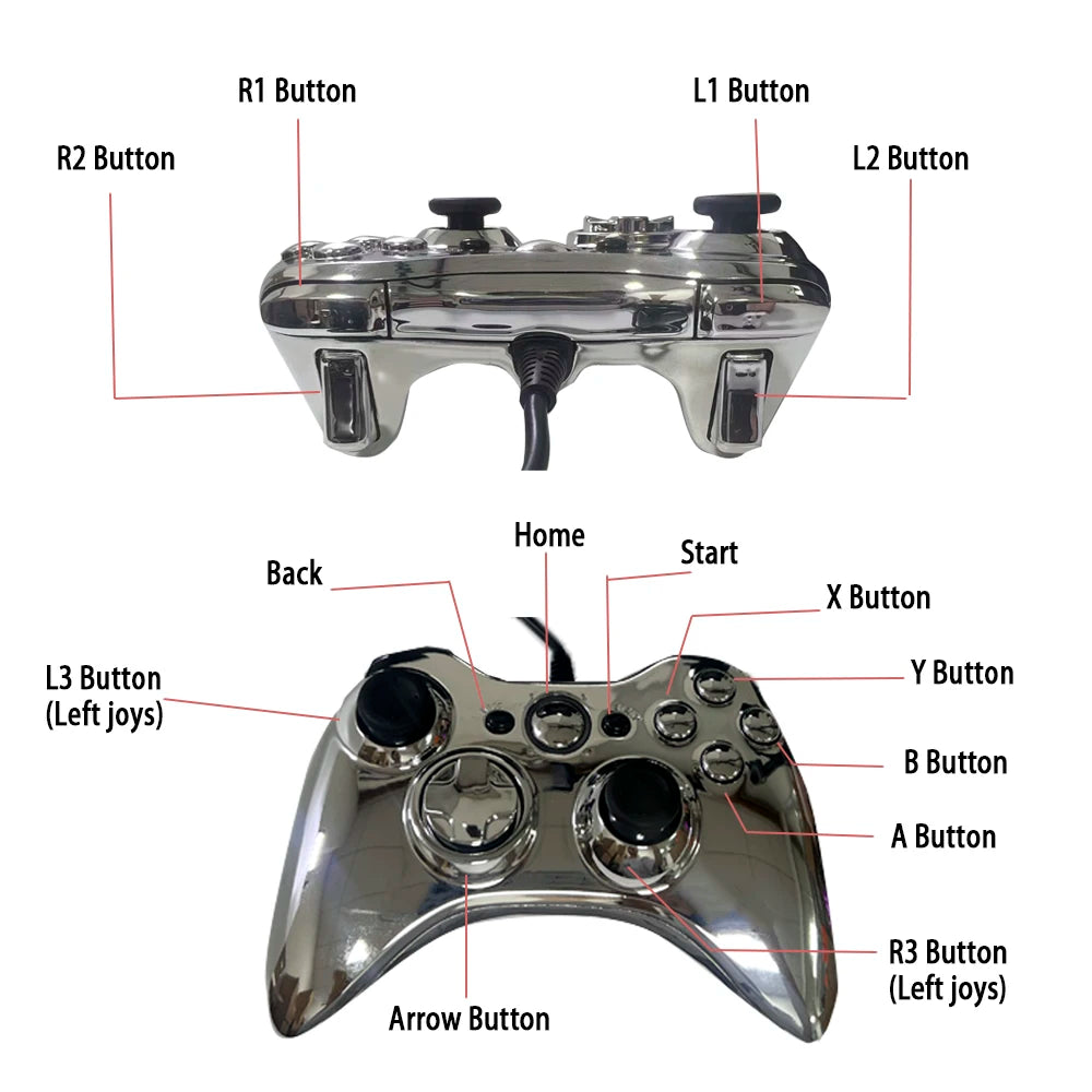 Xbox 360 Wired Game Controller with Sleek Electroplated Finish – USB Gaming Peripheral, Compatible with Xbox 360 & PC