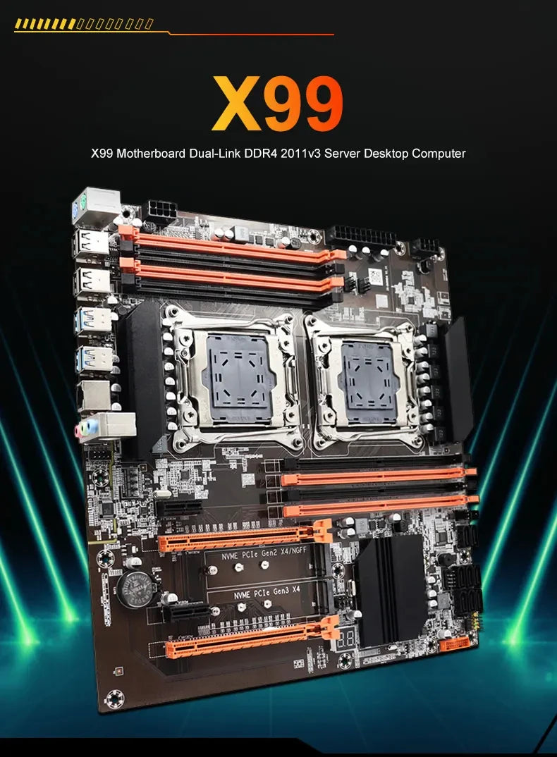 MOUGOl X99 Dual CPU Gaming Motherboard Set lntel Xeon E5 2680 V4&DDR4 64GB (4*16GB) LGA2011-3 M.2 NVME for Server Computer Host