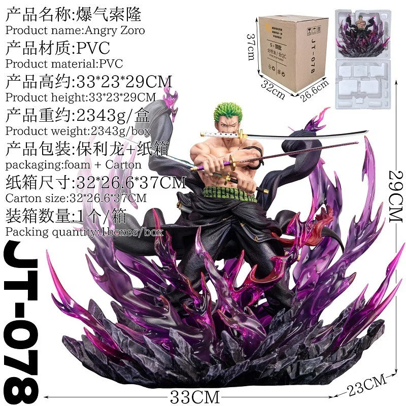 33cm Roronoa Zoro GK Figure One Piece Angry Battle Statue Collectible Model