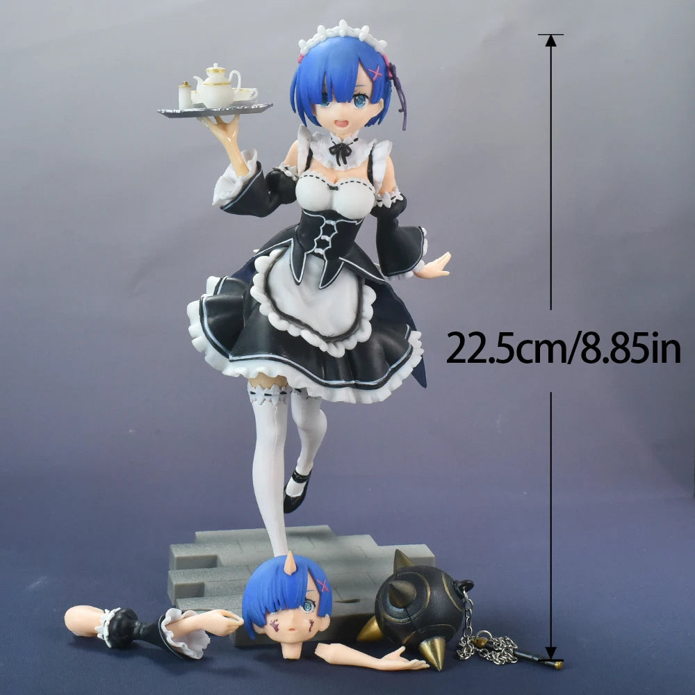 MX Japanese Anime Figures Maid Rem 1/7 Ver. PVC Action Figure Interchangeable Head Collection Gift Model Toys 22CM