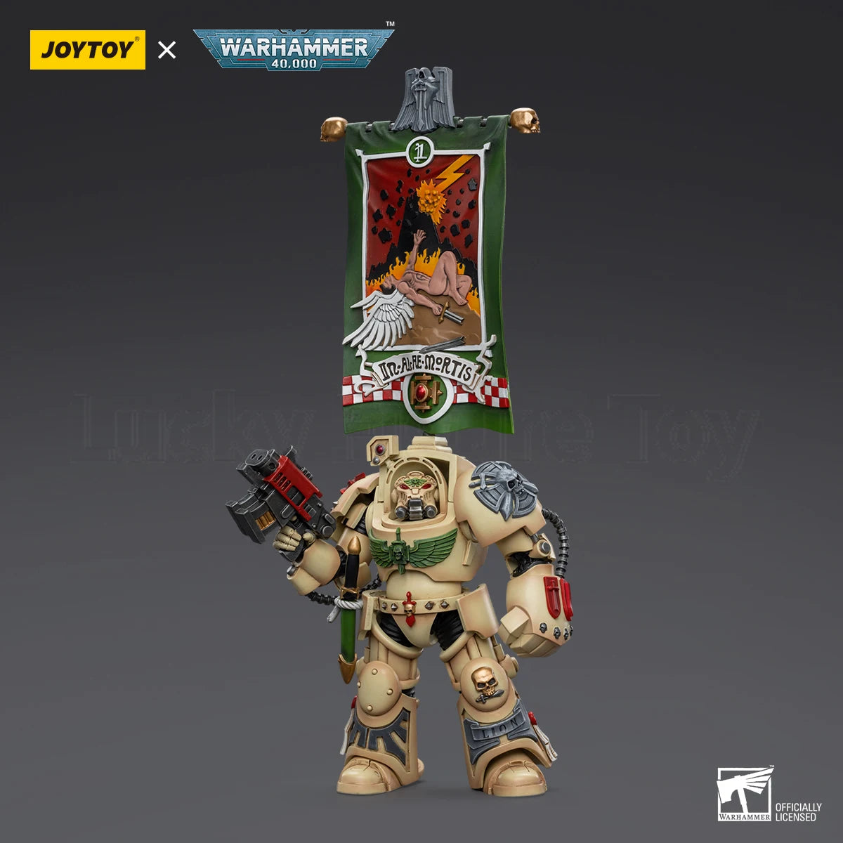 【Original】JOYTOY WARHAMMER 40K Dark Angels Deathwing Ancient with Company Banner 1/18 Action Figure Model Toy