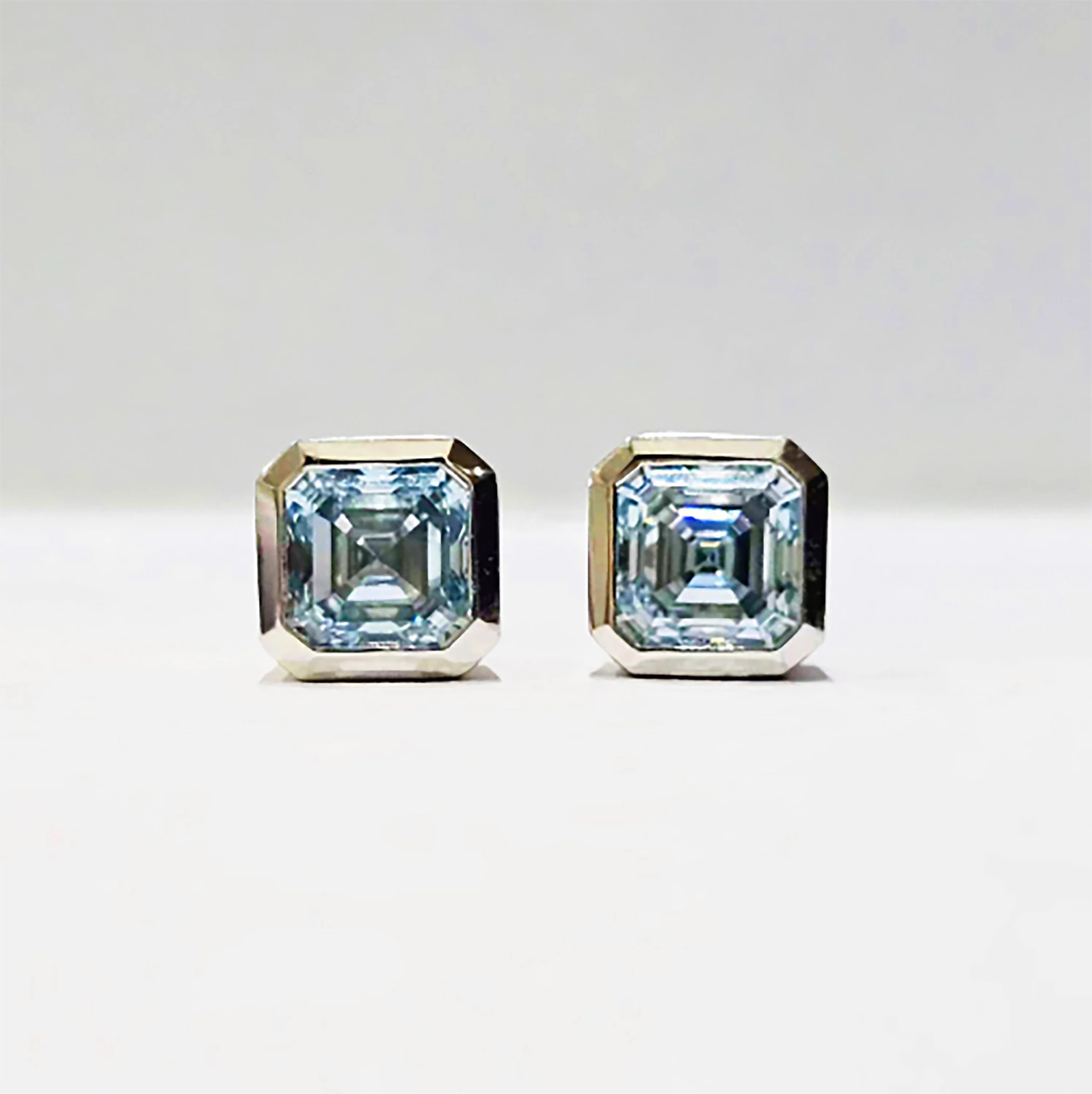 Custom Real Solid 18K White Gold Stud Earrings Women Engagement Anniversary Earrings Asscher Moissanite Diamond Earrings Square