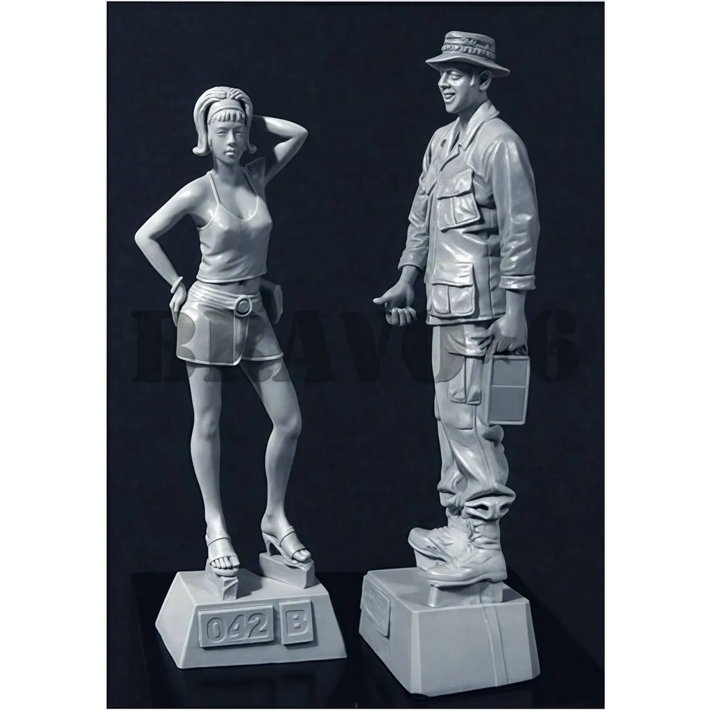 1/35 resin unpainted model set, Vietnam War - American soldiers and Vietnamese girls' unassembled and unpainted GK