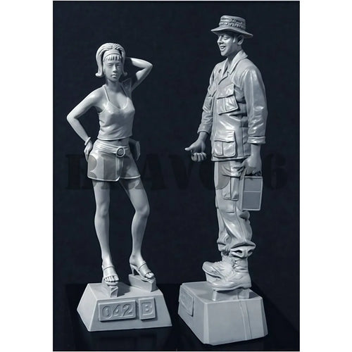 1/35 resin unpainted model set, Vietnam War - American soldiers and Vietnamese girls' unassembled and unpainted GK