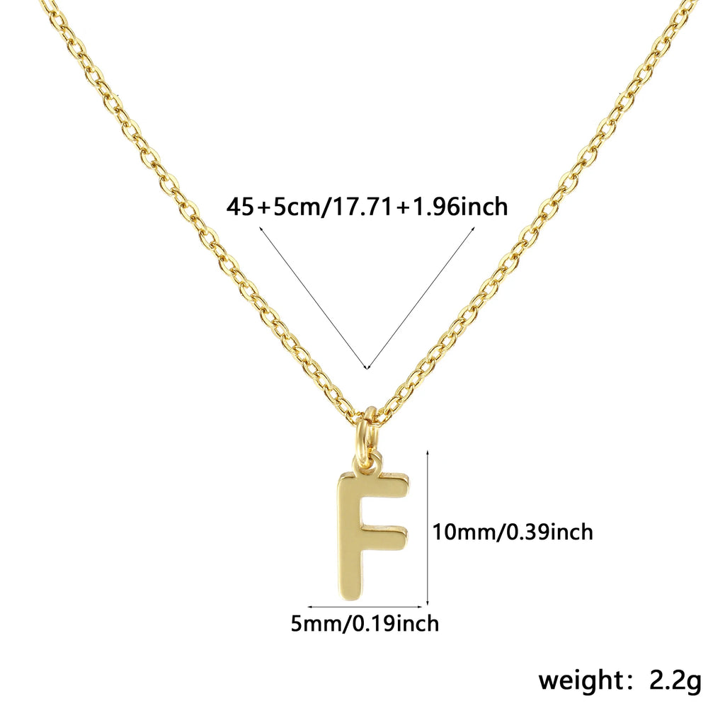 Brass " A-Z " Minimalist Capital Pendant Necklace 18K Real Gold Plated Alphabet Initial Letter Name Jewelry For Women Gift