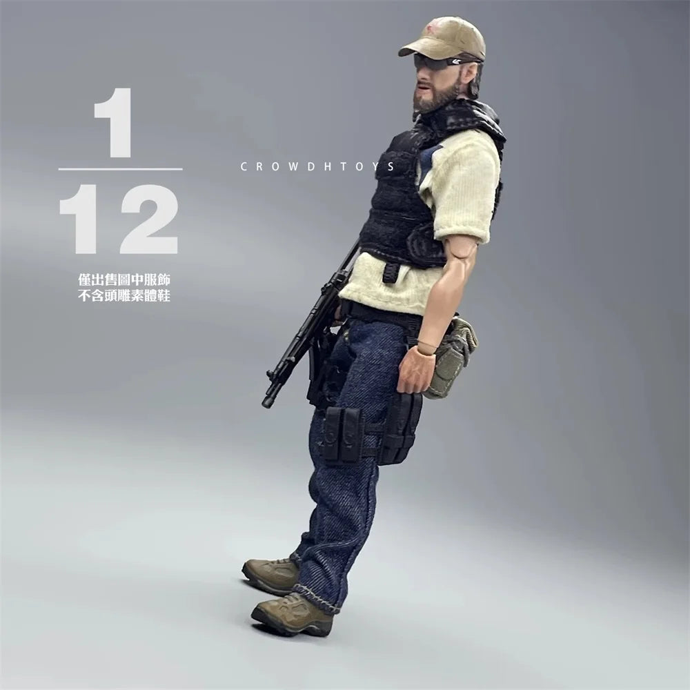 Hot Sales 3ATOYS Scale 1/12 Trendy Modern US. Soldier Doll Hang Chest Vest Bullet-proof Vest Black Yellow with Dirty Effect DIY