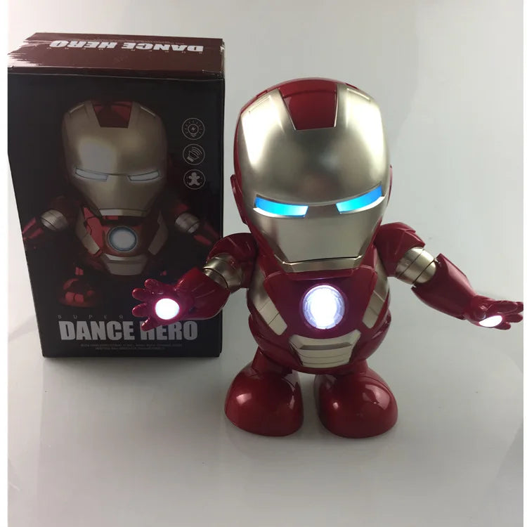 Marvel Iron Man LED Light Action Figure - Singing Dance Spiderman Robot Model Avengers Super Hero Doll for Kids Christmas Gift