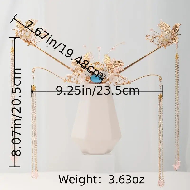 Pearl Crystal Hairpin Headband For Women Bride Chinese Style Hanfu Wedding Bridal Hair Accessories Jewelry Hairpin Headband Gift