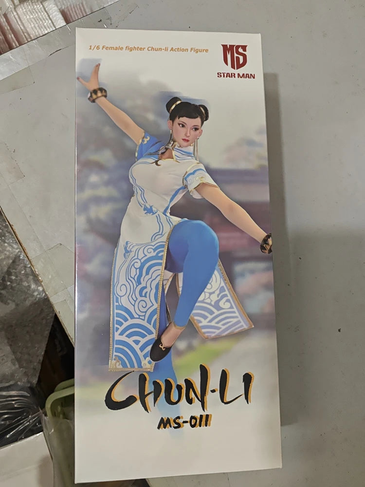 STAR MAN MS-011 1/6 Chun Li Cloth Action Figure Blue White Cloud Print Cheongsam Design 12" Female Fighter Soldier Model Gifts