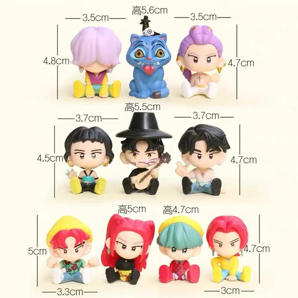 10pcs/Set K-pop Demon Hunters Anime Figure Toys Q Version Derpys Tiger Rumi Mira Zoey Sussy Figurine Doll Fans Christmas Gift