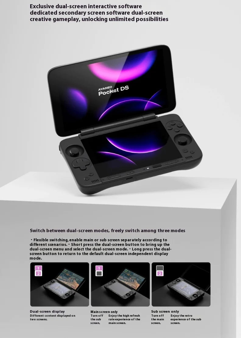 Pocket DS Game Console 7" 1080P 165Hz OLED Screen 8000mAh Portable Android Handheld Console Dual Screen Flip Game Machine