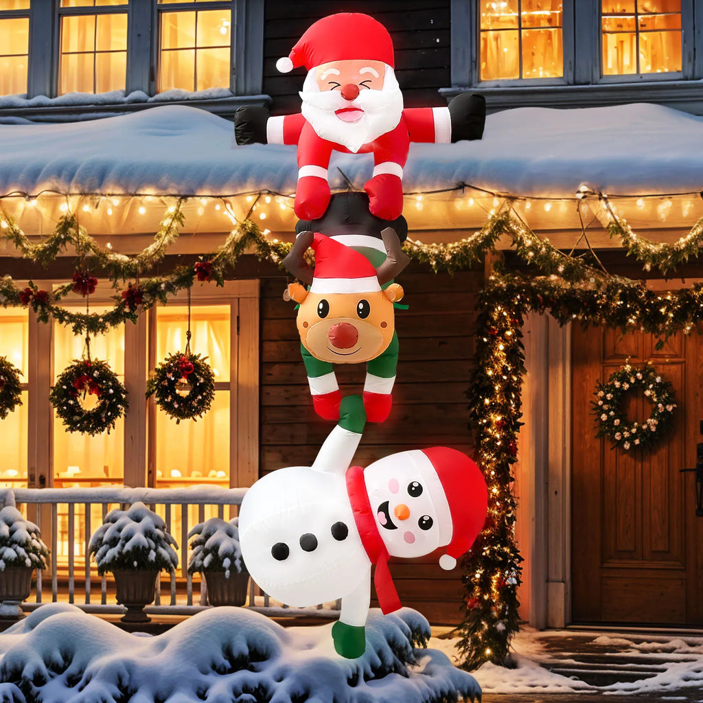 8FT Christmas Inflatables Decor, Climbing Santa Claus with Reindeer & Snowman, Xmas Decor for Beam Roof Tree Indoor Home Party