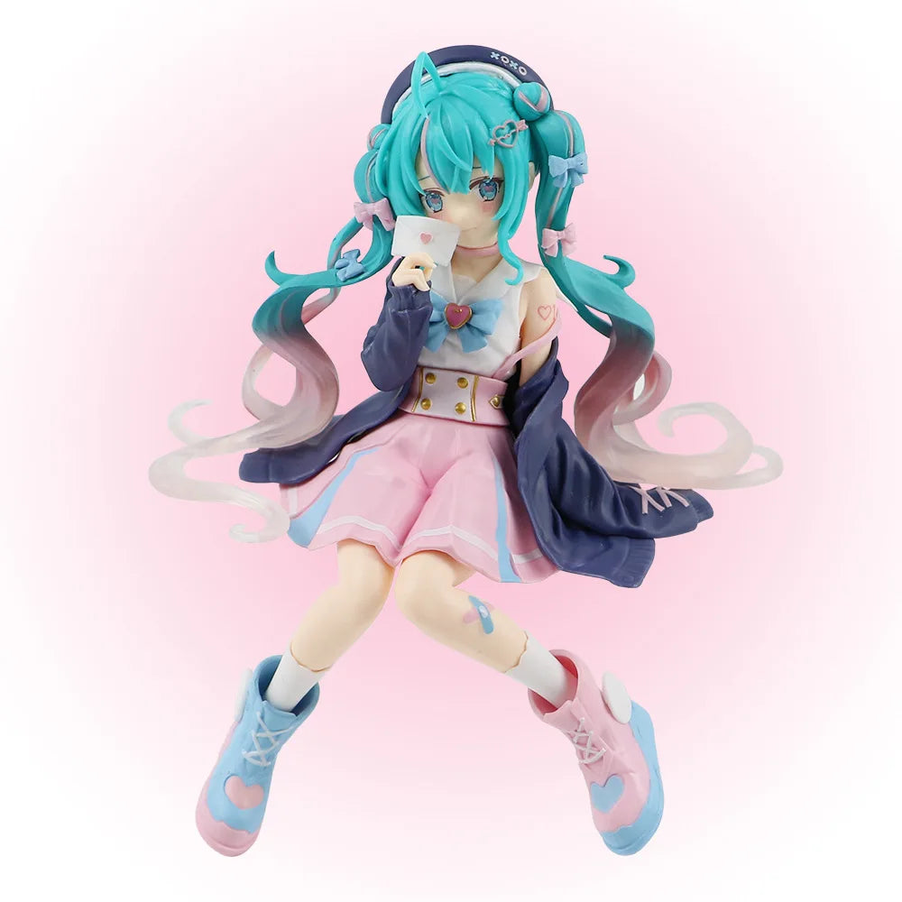 New Hatsune Miku Anime figure Pink sakura sitting position PVC Action figure model toy decoration collect gifts