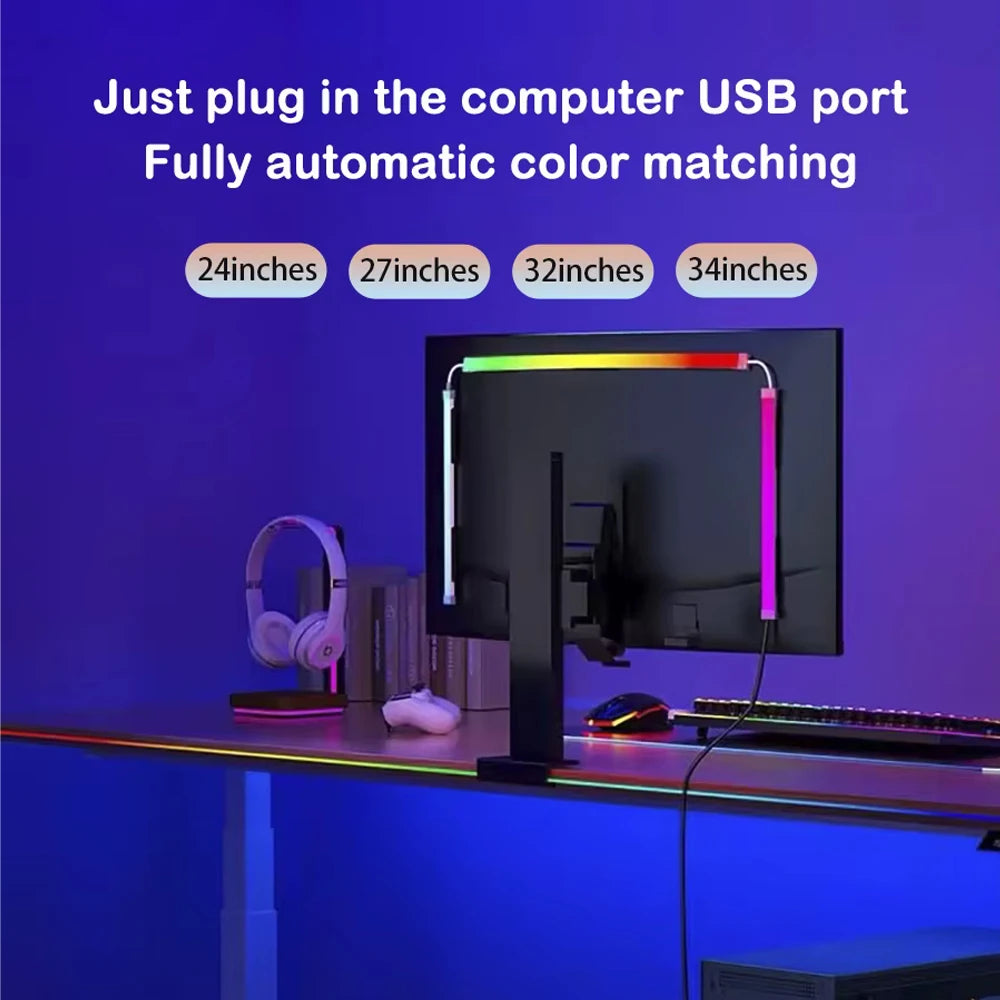 USB PC LED Strip Lights 24-34 Inch Computer Sync Light Strip Monitor RGB Screen LED Backlight for Gaming Room Atmosphere Decor