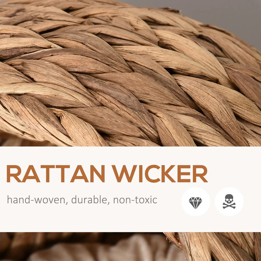 For PawHut 20" Elevated Cat Bed, Natural Braided Banana Leaf Basket with Cushion, Brown