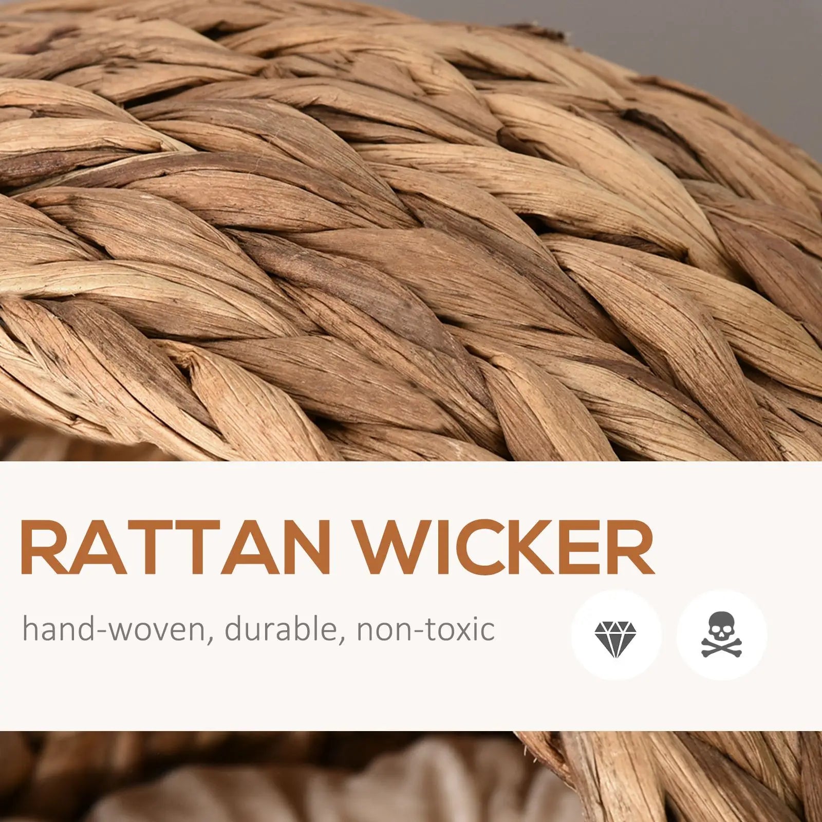 For PawHut 20" Elevated Cat Bed, Natural Braided Banana Leaf Basket with Cushion, Brown