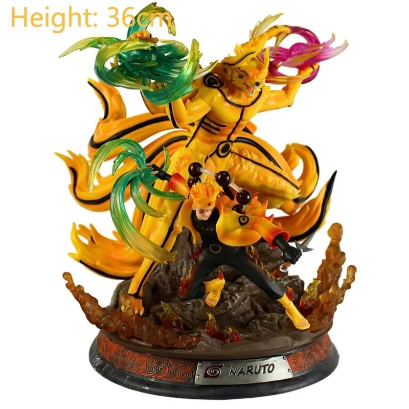Gk Naruto Shippuden Anime 35 Cm Action Figure - Kurama Chakra Mode With Sasuke Itachi Statue Collection Toy Kyuubi Figma