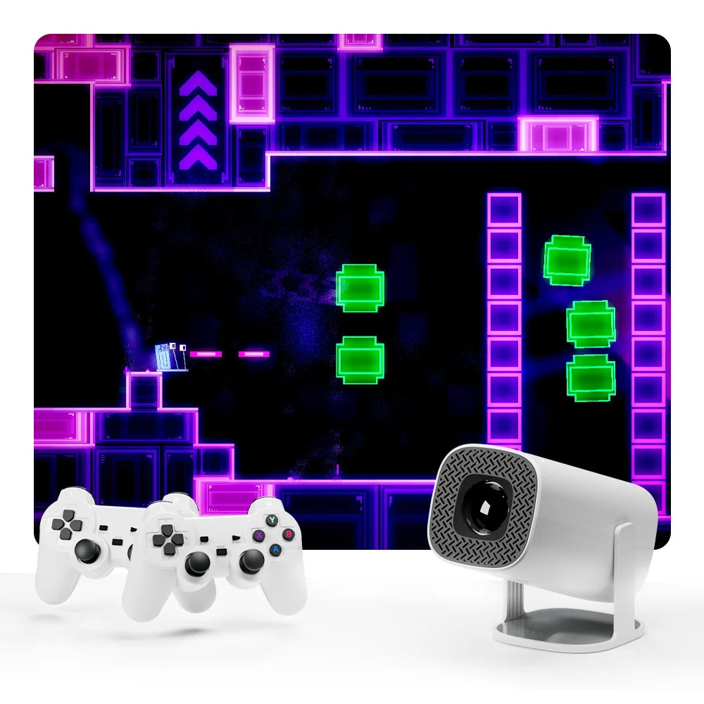 MOAO P30 Max Video Game Console Include 2 Wireless Game Controllers 3800 Games Support 4K 1080P Android11 Portable Projector
