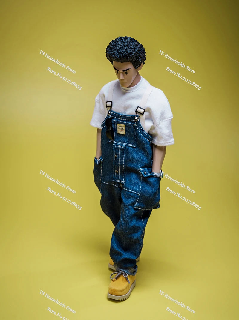 1/6 Anime Boy Head Denim Bib Pants Cloth Action Figure 12inch Movable Body Design Trickyman12 Trendy Man Soldier Model Toys