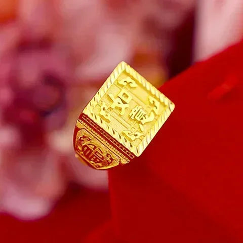 Glattes Segeln 18K Reales Gold Ring Reine 999 Herren AU750 Modische Drachen Muster Einstellbare Segen Geschenk für Freunde