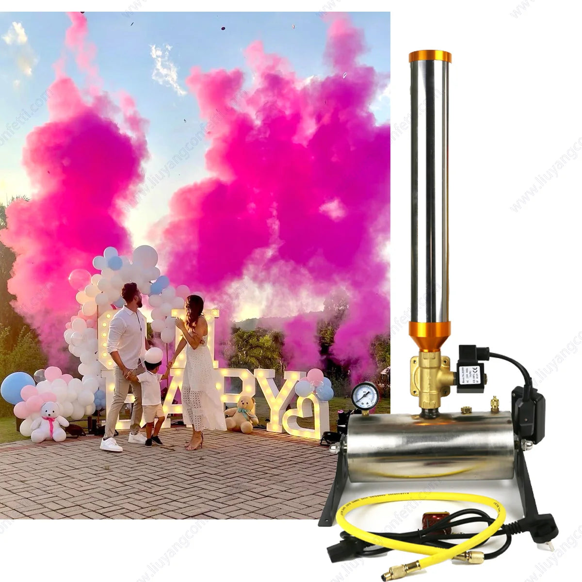 Elektrische Fernbedienung Konfetti Pulver Maschine Luft Kompression Maschine Baby Dusche Hochzeit Party Geschlecht Offenbaren Streamer Rauch