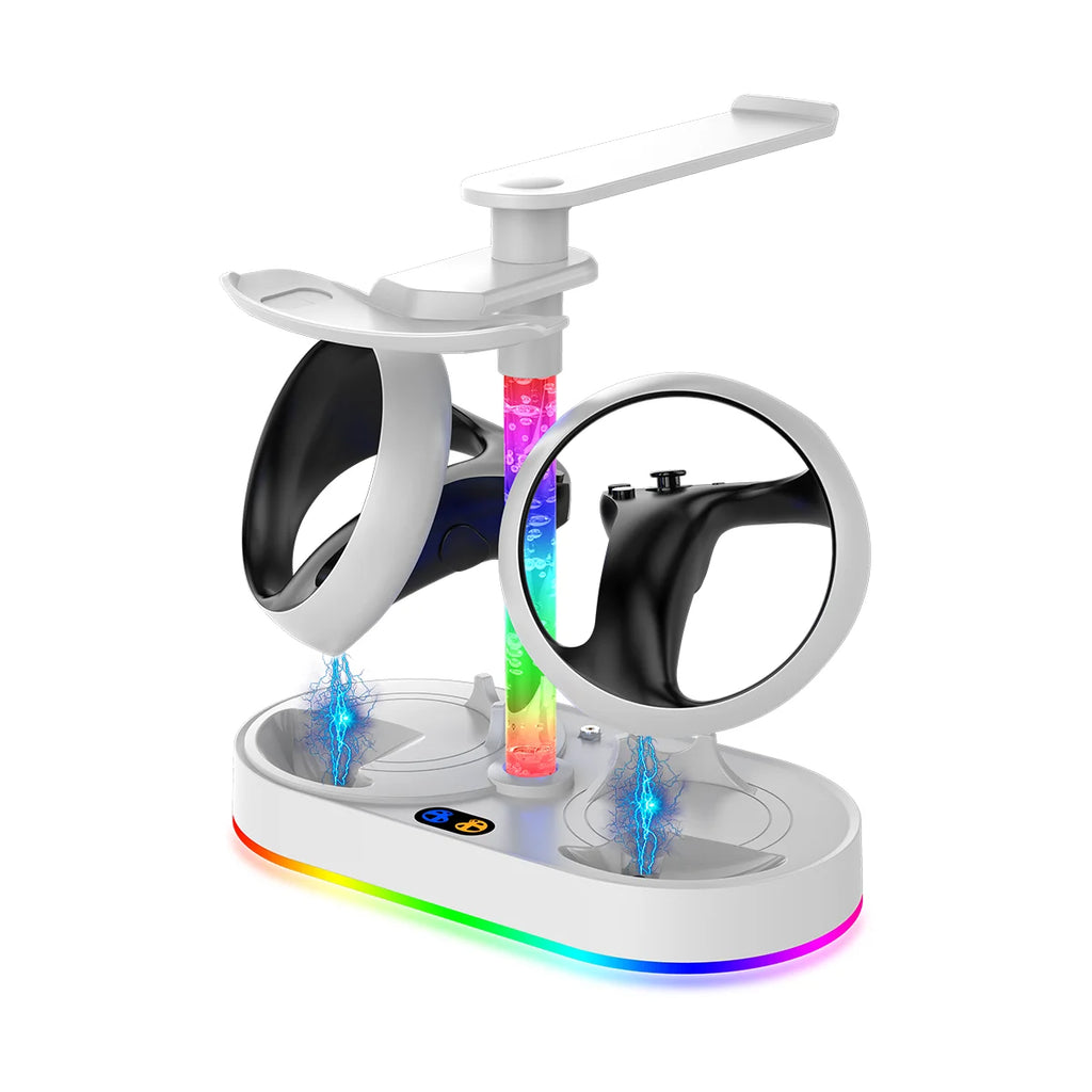 Magnetic RGB Charging Stand for PS5 Console & PS VR2, Dual Controller Charger with Headset & Glasses Storage Holder