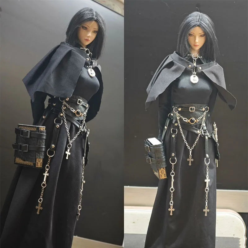 In Stock 1/6 Scale Fashion Temperament Exquisite Style Cloak Black Long Sleeve Dress Set Fit 12inch Action Figure Models