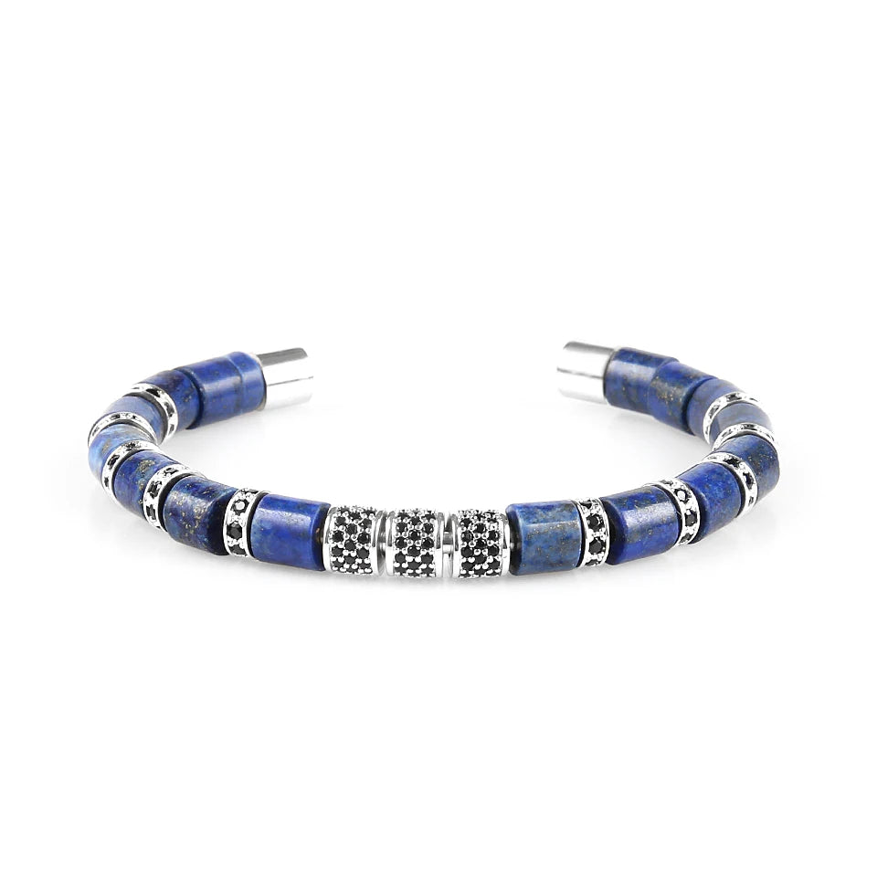 Ailatu 5 teile/los Edelstahl Armreifen Naturstein Zylinder Perlen Armbänder Luxus Männer Schmuck Top Qualität