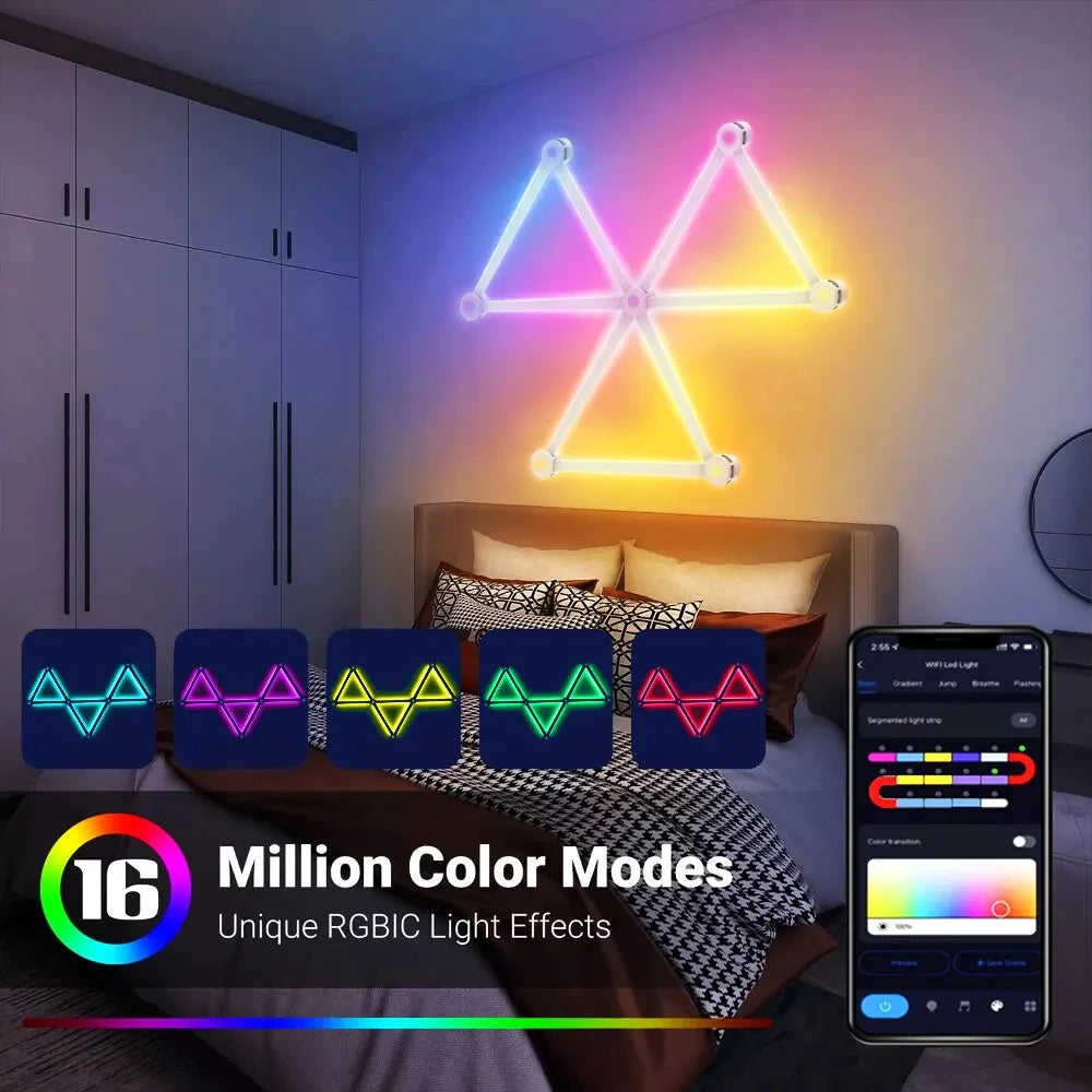 6/9PCS Splicing Smart Atmosphere Wall Light Combination DIY RGB Night Light Strip Room Computer TV Background Light Bar