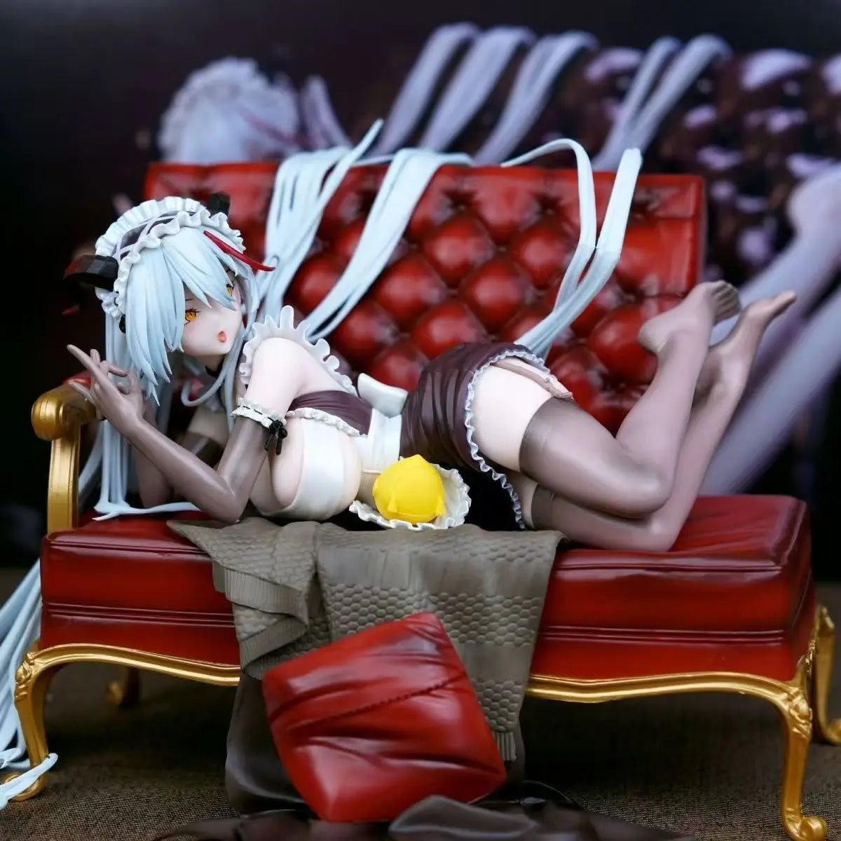 Azur Lane Kms Agir Anime Figure Maid Outfit With Red Sofa Collectible Figurine Desktop Ornament Peripheral For Adult Display