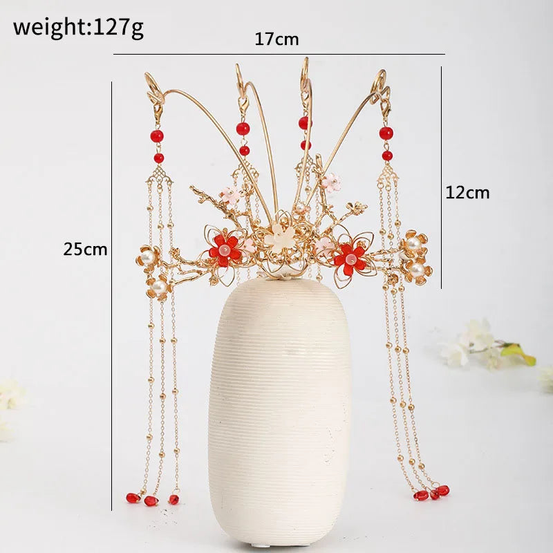 Chinese dress crown headdress auspicious wishful style flower phoenix design tassel TEN
